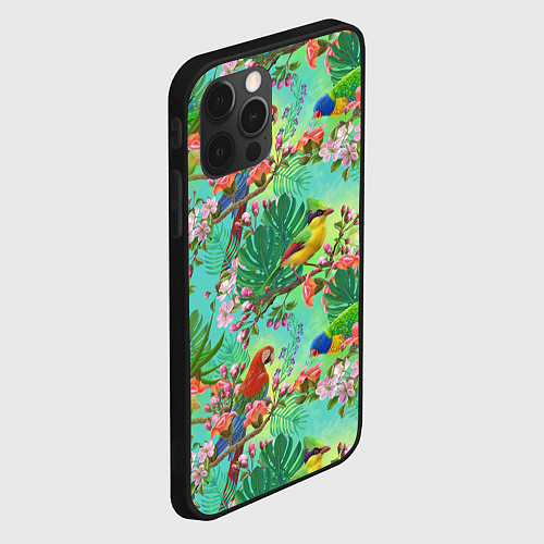Чехол iPhone 12 Pro Max Попугаи и птицы в джунглях / 3D-Черный – фото 2