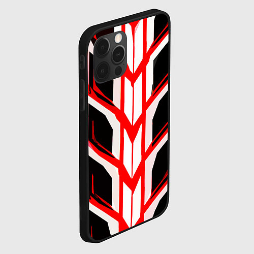 Чехол iPhone 12 Pro Max Красные полосы на чёрно-белом фоне / 3D-Черный – фото 2