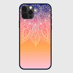 Чехол для iPhone 12 Pro Max Сине-оранжевый градиент с узором мандала, цвет: 3D-черный