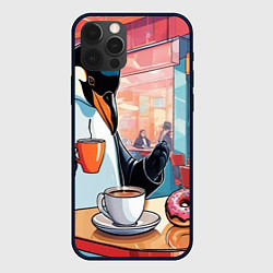 Чехол для iPhone 12 Pro Max Пингвин угощает в кафе, цвет: 3D-черный