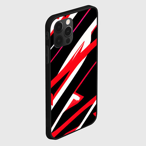 Чехол iPhone 12 Pro Max Красно-белые полосы на чёрном фоне / 3D-Черный – фото 2