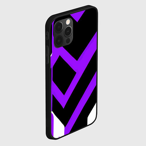 Чехол iPhone 12 Pro Max Фиолетово-белые полосы на чёрном фоне / 3D-Черный – фото 2