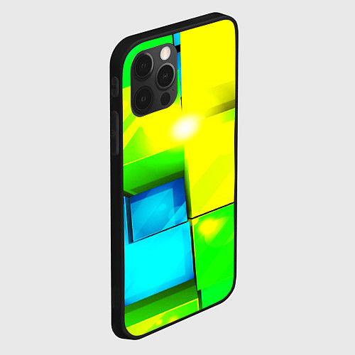 Чехол iPhone 12 Pro Max Зелёные кубы разломы / 3D-Черный – фото 2