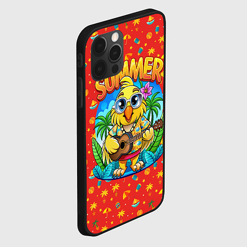 Чехол iPhone 12 Pro Max Попугай играет на гитаре на острове / 3D-Черный – фото 2