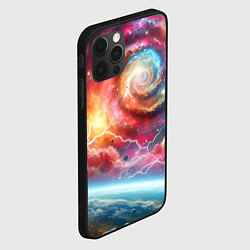 Чехол для iPhone 12 Pro Max Полёт к далёкой галактике - неоновый космос, цвет: 3D-черный — фото 2
