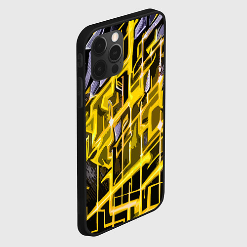 Чехол iPhone 12 Pro Max Yellow and white abstraction / 3D-Черный – фото 2