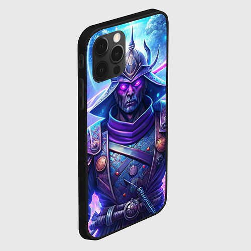 Чехол iPhone 12 Pro Max Самурай ледяной фэнтезийный синий стиль - вьюга / 3D-Черный – фото 2