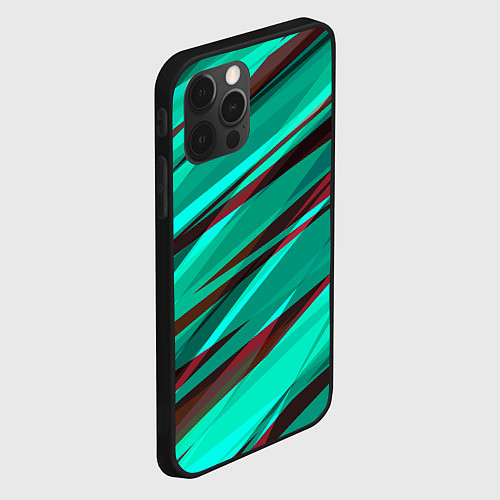 Чехол iPhone 12 Pro Max Бирюзовый и бордовый абстрактные полосы / 3D-Черный – фото 2