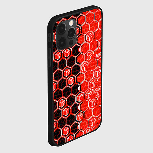 Чехол iPhone 12 Pro Max Техно-киберпанк шестиугольники красный и чёрный / 3D-Черный – фото 2