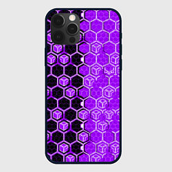 Чехол для iPhone 12 Pro Max Техно-киберпанк шестиугольники фиолетовый и чёрный, цвет: 3D-черный