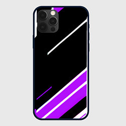 Чехол для iPhone 12 Pro Max Бело-фиолетовые полосы на чёрном фоне, цвет: 3D-черный