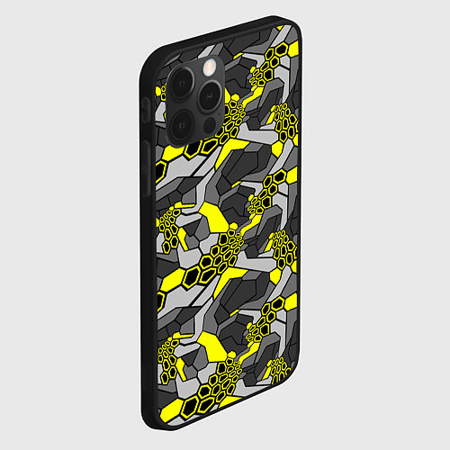 Чехол iPhone 12 Pro Max Шестиугольная текстура желтого камуфляжа / 3D-Черный – фото 2