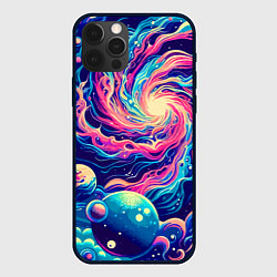 Чехол для iPhone 12 Pro Max Разноцветный бескрайний космос - нейросеть, цвет: 3D-черный