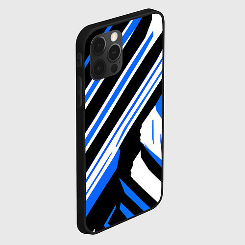Чехол iPhone 12 Pro Max Чёрно-синие полосы на белом фоне / 3D-Черный – фото 2