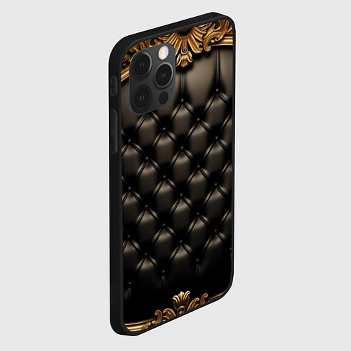 Чехол iPhone 12 Pro Max Лакшери текстура из натуральной кожи / 3D-Черный – фото 2