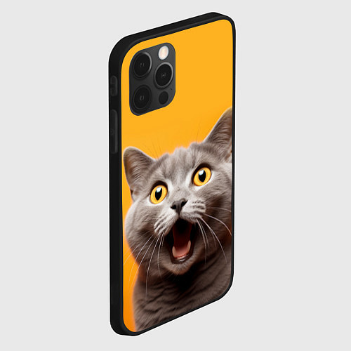 Чехол iPhone 12 Pro Max Удивленный кот / 3D-Черный – фото 2
