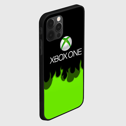 Чехол iPhone 12 Pro Max Xbox green fire / 3D-Черный – фото 2