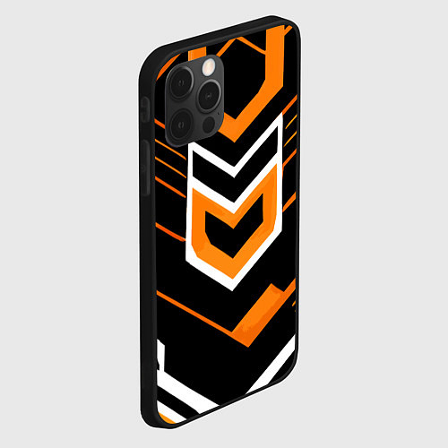 Чехол iPhone 12 Pro Max Полосы и оранжево-белый шестиугольник / 3D-Черный – фото 2