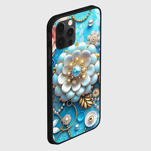 Чехол iPhone 12 Pro Max Цветы и жемчуг / 3D-Черный – фото 2