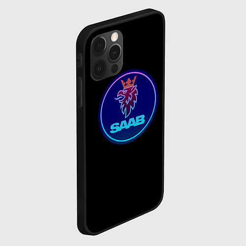 Чехол iPhone 12 Pro Max Saab logo neon / 3D-Черный – фото 2