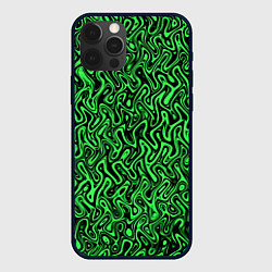 Чехол для iPhone 12 Pro Max Чёрно-зелёный абстрактный узор, цвет: 3D-черный