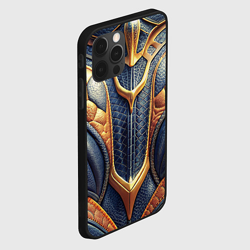 Чехол iPhone 12 Pro Max Темная кожаная броня с желтой оплеткой / 3D-Черный – фото 2