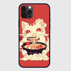 Чехол для iPhone 12 Pro Max Japanese cat eats ramen, цвет: 3D-черный