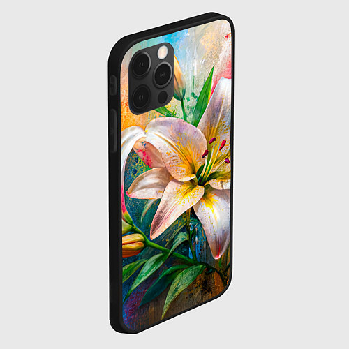 Чехол iPhone 12 Pro Max Лилии абстракция гранж / 3D-Черный – фото 2