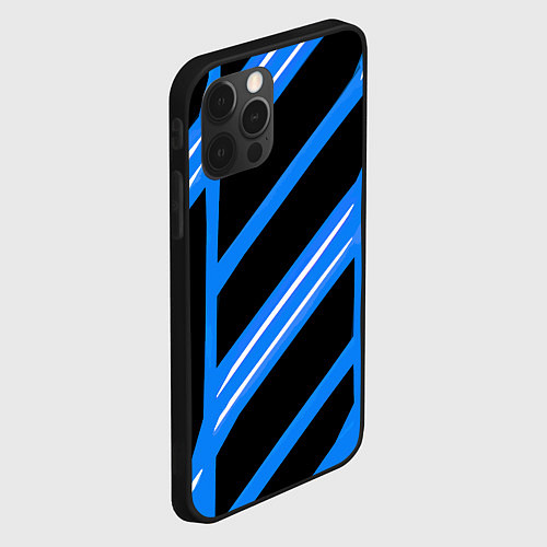 Чехол iPhone 12 Pro Max Black and white stripes on a blue background / 3D-Черный – фото 2