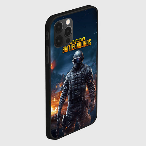 Чехол iPhone 12 Pro Max PUBG персонаж в ночном городе / 3D-Черный – фото 2