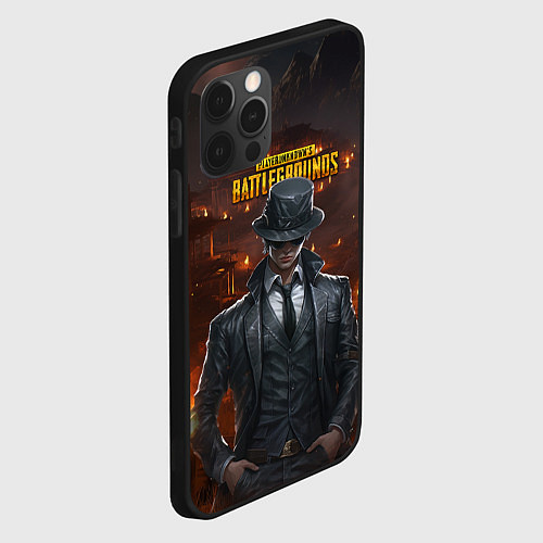 Чехол iPhone 12 Pro Max PUBG персонаж - город в огне / 3D-Черный – фото 2