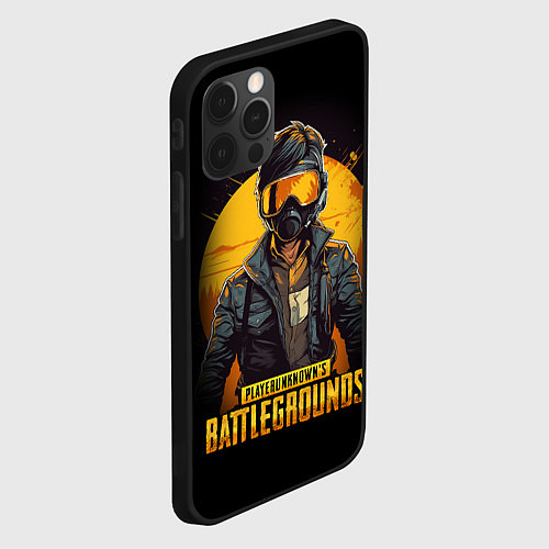 Чехол iPhone 12 Pro Max PUBG игрок на закате черный фон / 3D-Черный – фото 2