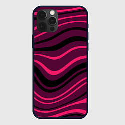 Чехол для iPhone 12 Pro Max Тёмный розовый изогнутые линии, цвет: 3D-черный