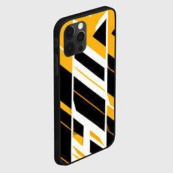 Чехол для iPhone 12 Pro Max Black and yellow stripes on a white background, цвет: 3D-черный — фото 2