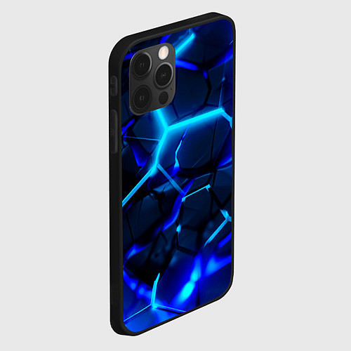 Чехол iPhone 12 Pro Max Яркие голубые неоновые плиты в разломе / 3D-Черный – фото 2