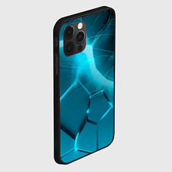 Чехол для iPhone 12 Pro Max Яркие голубые неоновые плиты в разломе, цвет: 3D-черный — фото 2