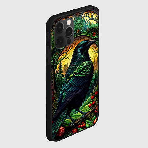 Чехол iPhone 12 Pro Max Скандинавский ворон лесной узор / 3D-Черный – фото 2