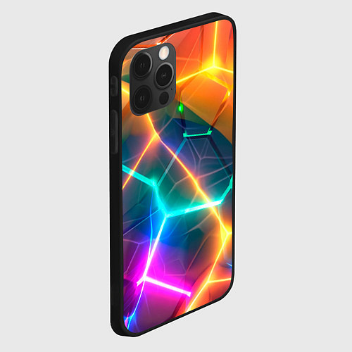 Чехол iPhone 12 Pro Max Яркий градиент в разломленных плитах с желтым свет / 3D-Черный – фото 2