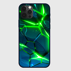 Чехол для iPhone 12 Pro Max Неоновые яркие зеленые разломленные плиты со свето, цвет: 3D-черный