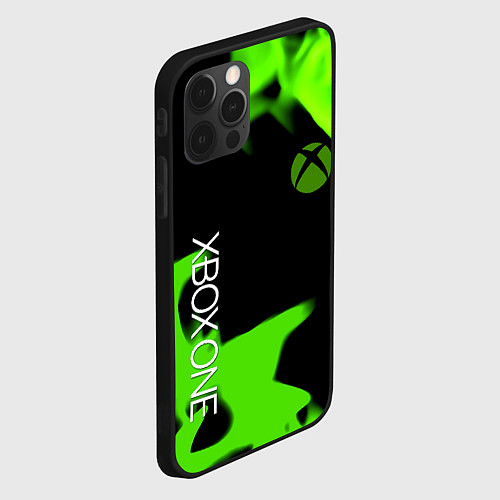 Чехол iPhone 12 Pro Max Xbox one green flame / 3D-Черный – фото 2