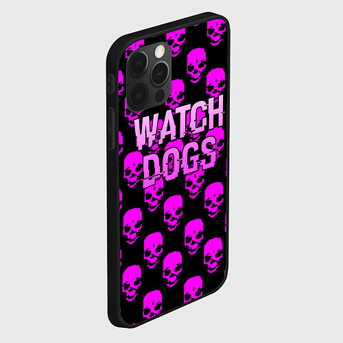 Чехол iPhone 12 Pro Max Watch dogs neon skull / 3D-Черный – фото 2