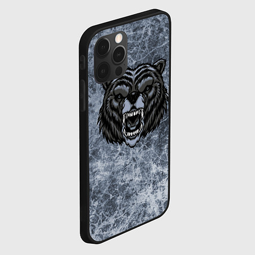 Чехол iPhone 12 Pro Max Серый злой медведь на сером текстурном фоне / 3D-Черный – фото 2