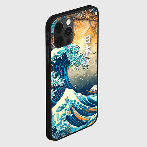 Чехол iPhone 12 Pro Max Коллаж с Японской волной - нейросеть / 3D-Черный – фото 2