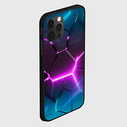 Чехол для iPhone 12 Pro Max Голубые и розовые неоновые плиты в разломе, цвет: 3D-черный — фото 2