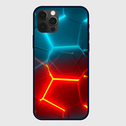 Чехол для iPhone 12 Pro Max Голубые и красные неоновые плиты в разломе, цвет: 3D-черный