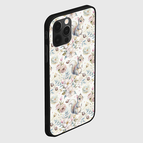 Чехол iPhone 12 Pro Max Нежная белочка в цветах / 3D-Черный – фото 2