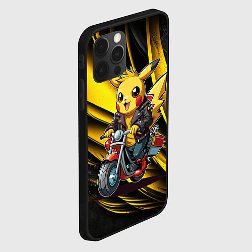 Чехол iPhone 12 Pro Max Пикачу на красном мотоцикле / 3D-Черный – фото 2