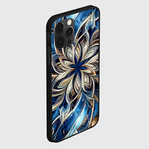 Чехол iPhone 12 Pro Max Джинса и цветочный орнамент - нейросеть / 3D-Черный – фото 2