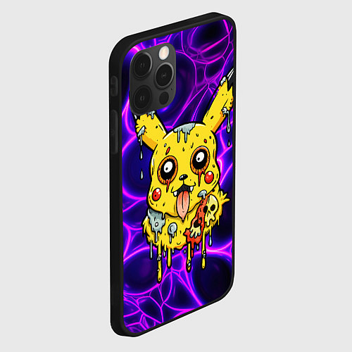 Чехол iPhone 12 Pro Max Растекшийся Пикачу зомби на неоне / 3D-Черный – фото 2