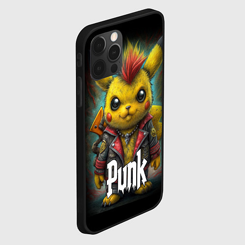 Чехол iPhone 12 Pro Max Панк Пикачу в косухе / 3D-Черный – фото 2